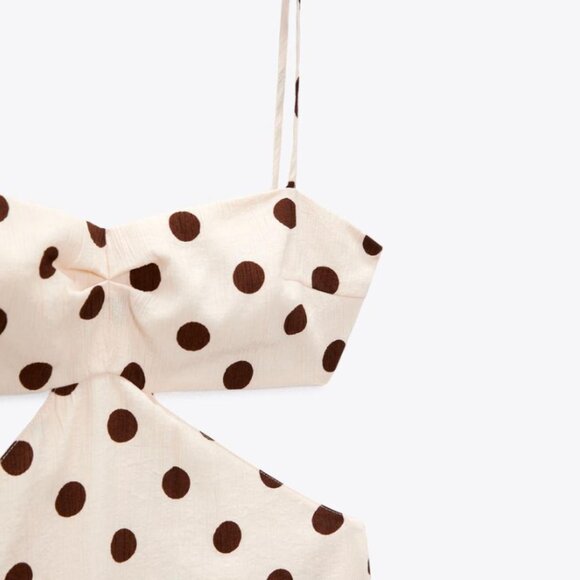 Zara Cream and Brown Polka Dot Maxi Dress - Picture 6 of 15